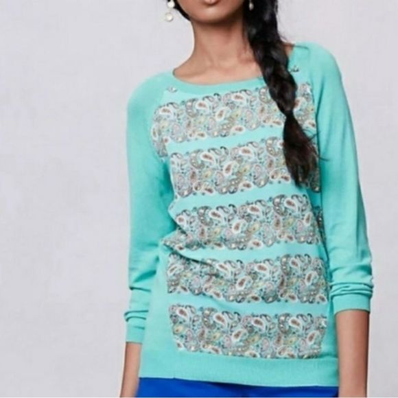 Anthropologie Sweaters - Moth Anthropologie Mintprint Paisley Sweater